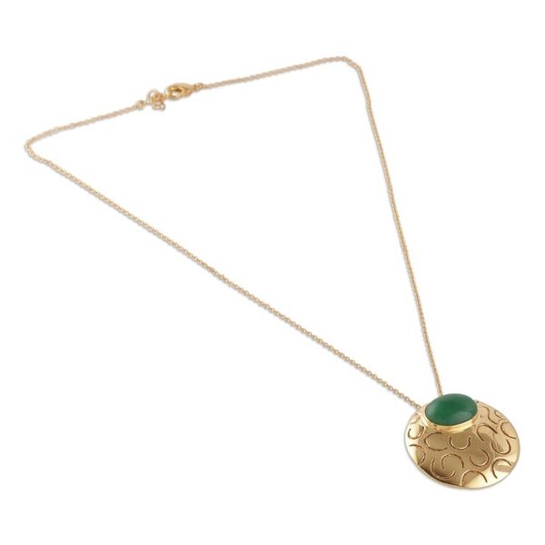 Alternate image for High-Polished Brass and Green Onyx Pendant Necklace Glowing Era
