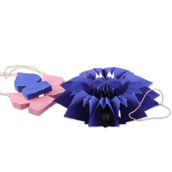 Alternate image for Artisan-Made Set of 4 Blue and Pink Flower Paper Ornaments Magical Carnival