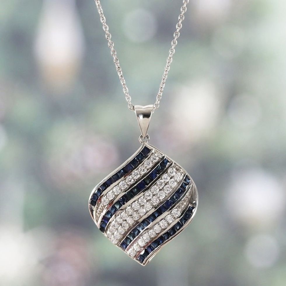 Rhodium-Plated 4-Carat Sapphire and Cubic Zirconia Necklace 'Sparkling Winter'
