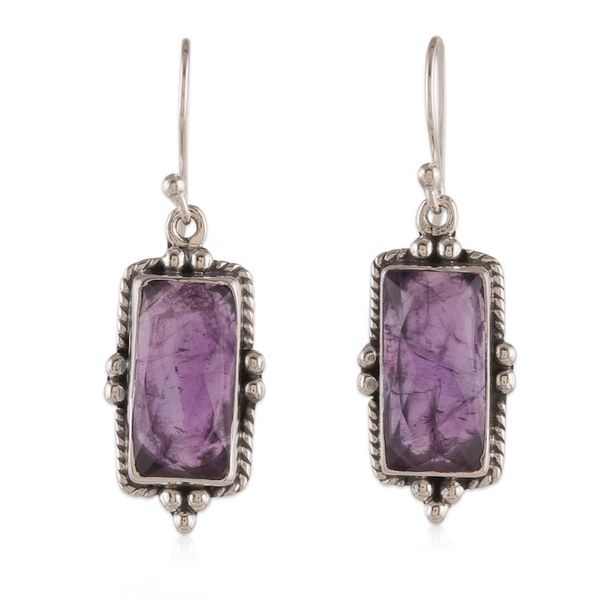 Alternate image for Faceted Checkerboard Amethyst Dangle Earrings with 5 Carats Triumph of Wisdom