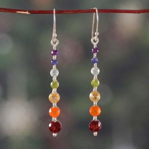 Alternate image for Chakra-Themed Colorful Multi-Gemstone Silver Earrings Sparkling Chakra