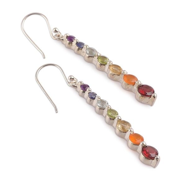 Alternate image for Chakra-Themed Colorful Multi-Gemstone Silver Earrings Sparkling Chakra