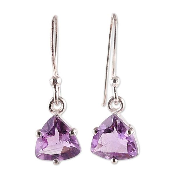 Alternate image for Five-Carat Triangle Amethyst Dangle Earrings Made in India Gem of Sages