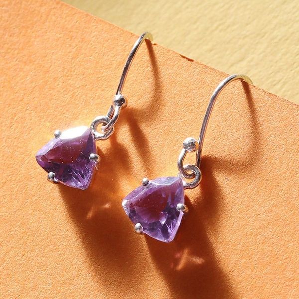 Alternate image for Five-Carat Triangle Amethyst Dangle Earrings Made in India Gem of Sages