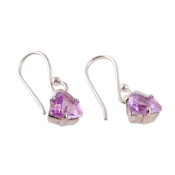 Alternate image for Five-Carat Triangle Amethyst Dangle Earrings Made in India Gem of Sages