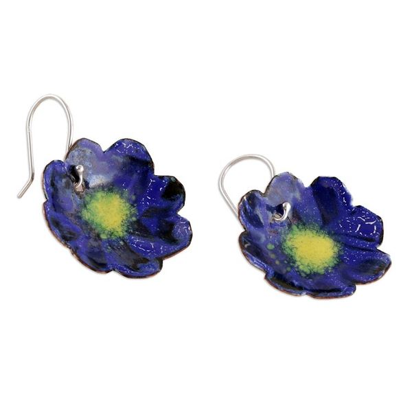 Alternate image for Floral Hand-Painted Blue and Yellow Copper Dangle Earrings Palatial Petals