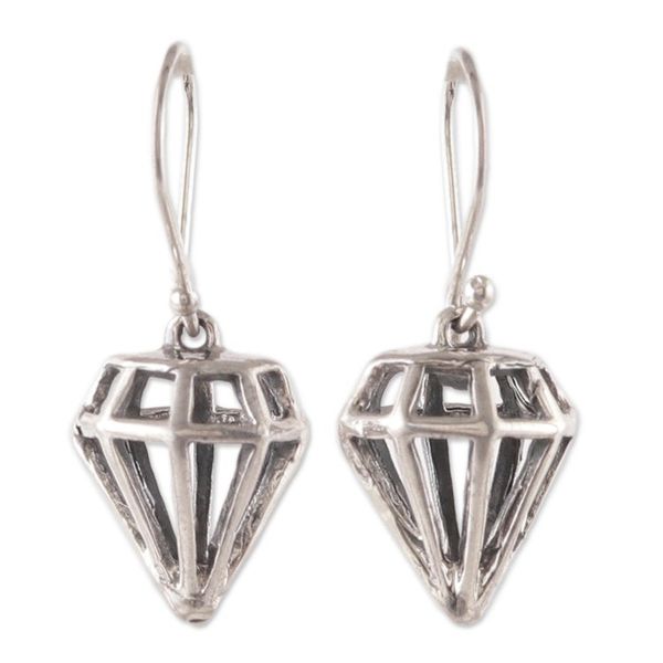 Alternate image for Gem-Shaped Sterling Silver Dangle Earrings Crafted in India New Bijou