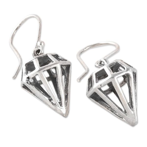 Alternate image for Gem-Shaped Sterling Silver Dangle Earrings Crafted in India New Bijou