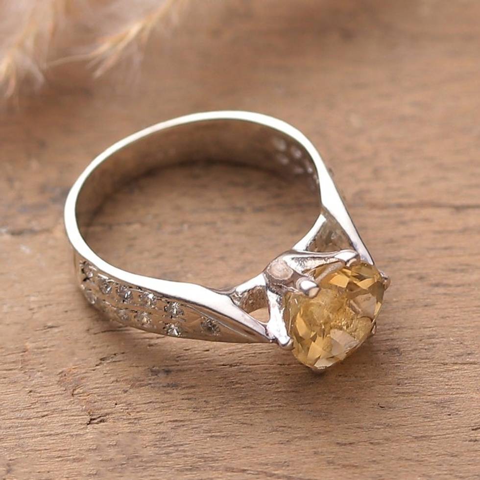 2-Carat Citrine Solitaire Ring with Cubic Zirconia Jewels 'Joyful Glint'