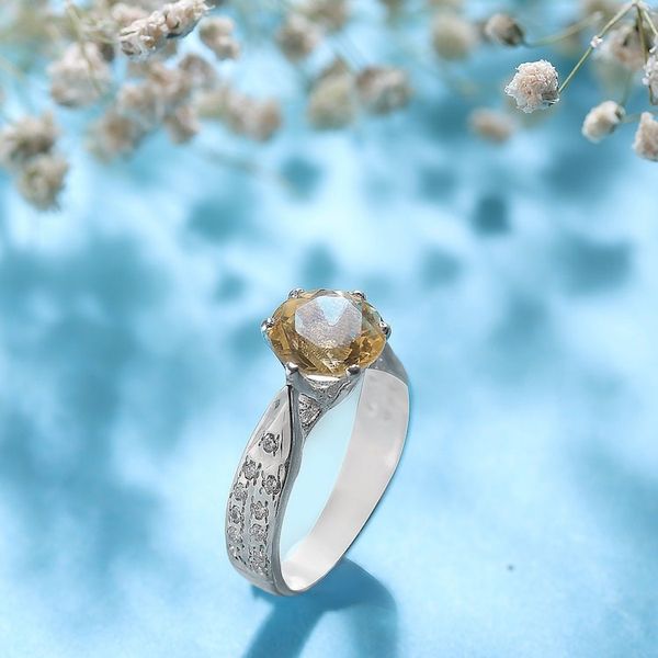 Alternate image for 2-Carat Citrine Solitaire Ring with Cubic Zirconia Jewels Joyful Glint