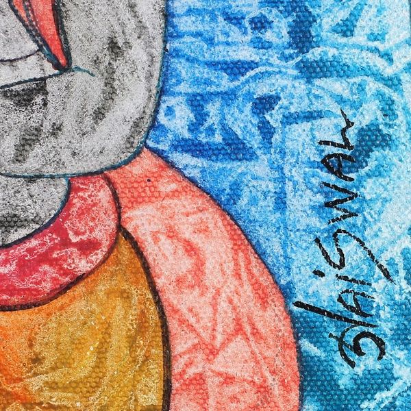 Alternate image for Colorful Acrylic on Canvas Vamana Avatar Painting from India Three Sacred Steps