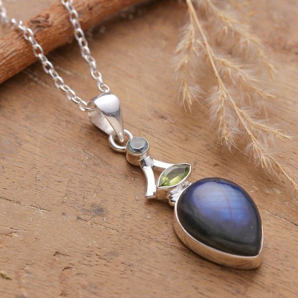 Alternate image for Polished Modern-Inspired Multi-Gemstone Pendant Necklace Sublime Dame