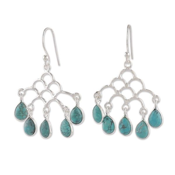 Alternate image for Silver Chandelier Earrings with Reconstituted Turquoise Gems Graceful Teardrops