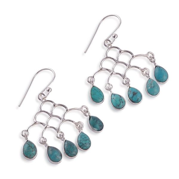 Alternate image for Silver Chandelier Earrings with Reconstituted Turquoise Gems Graceful Teardrops