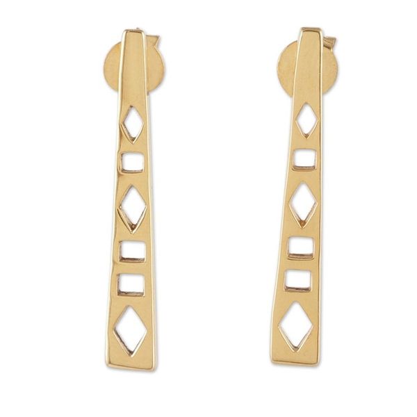 Alternate image for Geometric-Themed Modern Brass Drop Earrings from India Stairway to Glam
