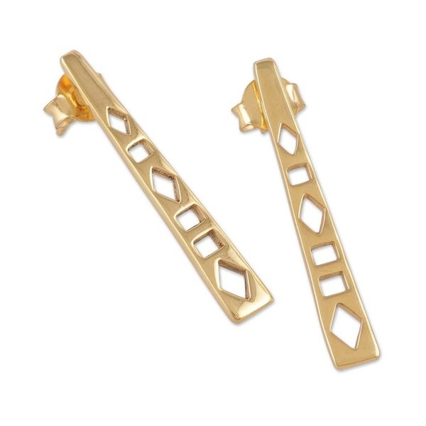 Alternate image for Geometric-Themed Modern Brass Drop Earrings from India Stairway to Glam