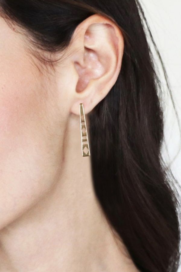 Alternate image for Geometric-Themed Modern Brass Drop Earrings from India Stairway to Glam