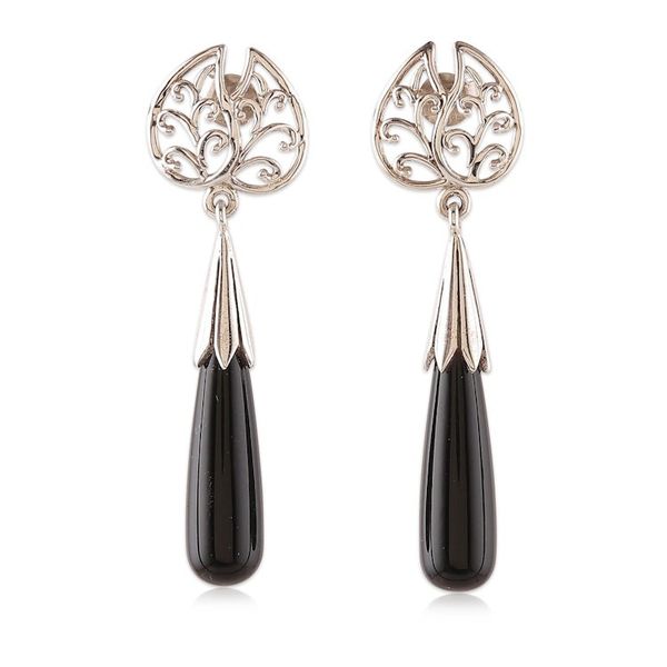 Alternate image for High-Polished Sylvan-Themed Onyx Dangle Earrings from India Nocturnal Style