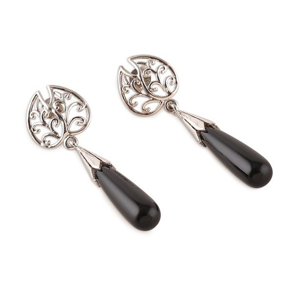 Alternate image for High-Polished Sylvan-Themed Onyx Dangle Earrings from India Nocturnal Style