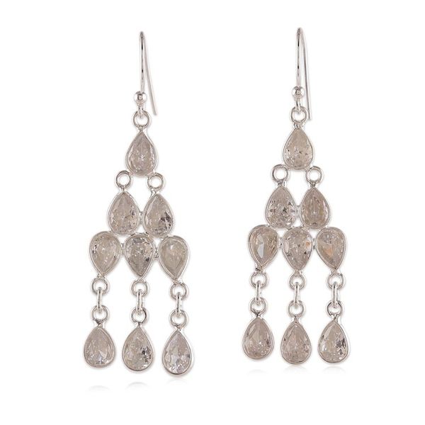 Alternate image for Sterling Silver and Pear Cubic Zirconia Chandelier Earrings Glimmering Cascade