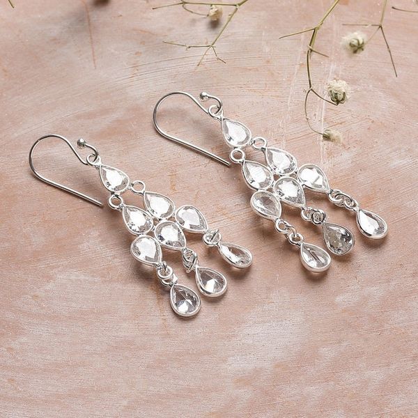 Alternate image for Sterling Silver and Pear Cubic Zirconia Chandelier Earrings Glimmering Cascade