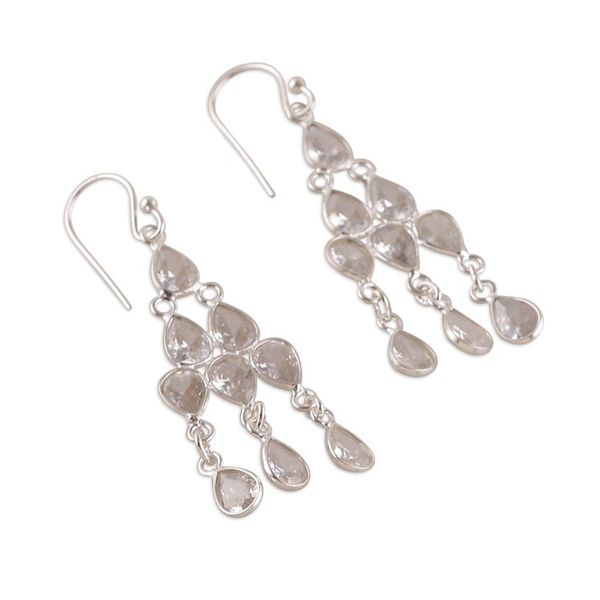 Alternate image for Sterling Silver and Pear Cubic Zirconia Chandelier Earrings Glimmering Cascade
