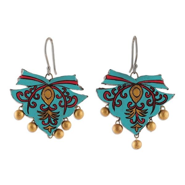 Alternate image for Indian Artisan-Made Hand-Painted Ceramic Chandelier Earrings Regal Ribbons