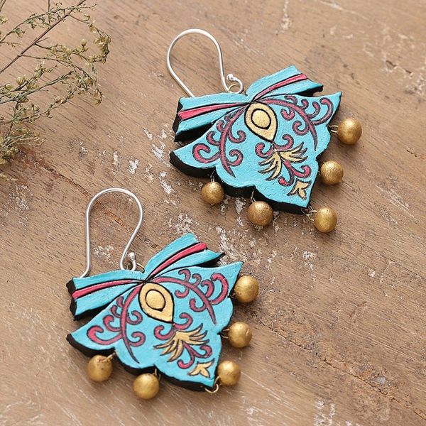 Alternate image for Indian Artisan-Made Hand-Painted Ceramic Chandelier Earrings Regal Ribbons