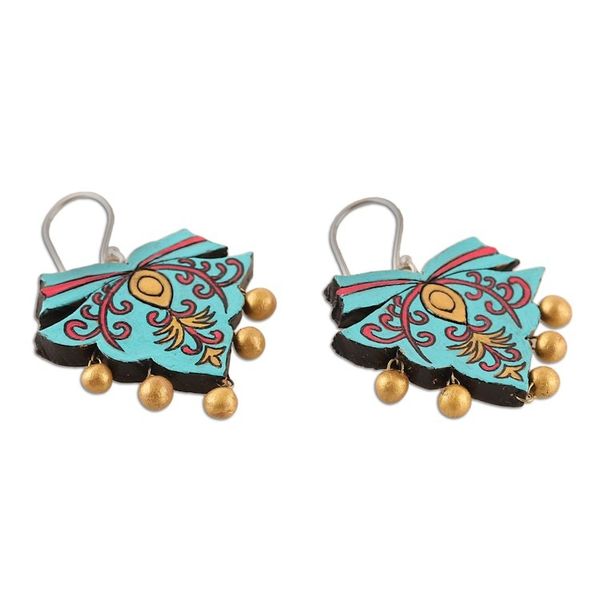 Alternate image for Indian Artisan-Made Hand-Painted Ceramic Chandelier Earrings Regal Ribbons