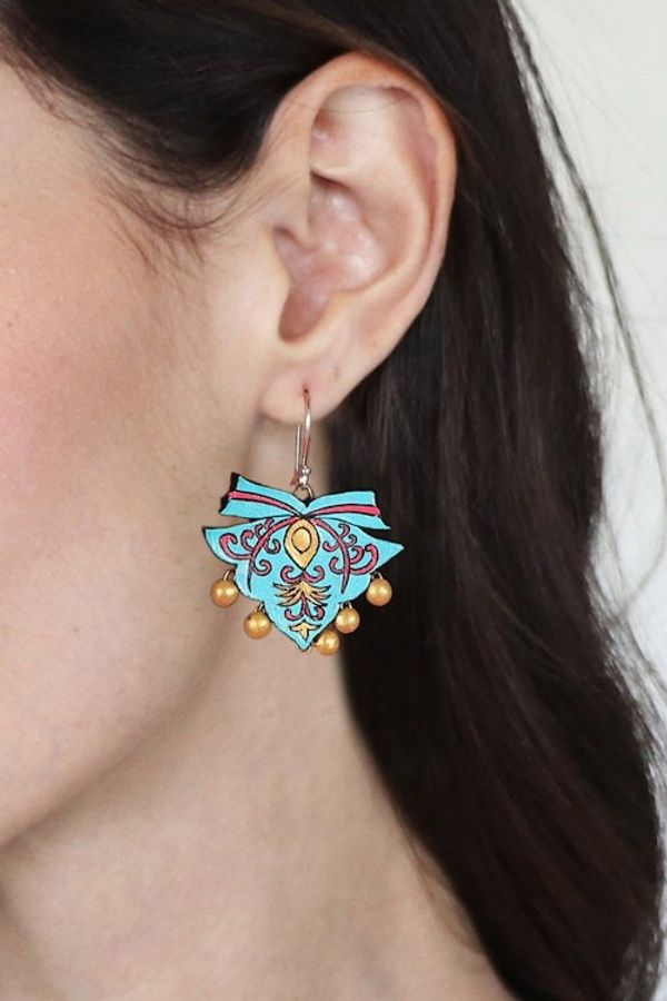 Alternate image for Indian Artisan-Made Hand-Painted Ceramic Chandelier Earrings Regal Ribbons