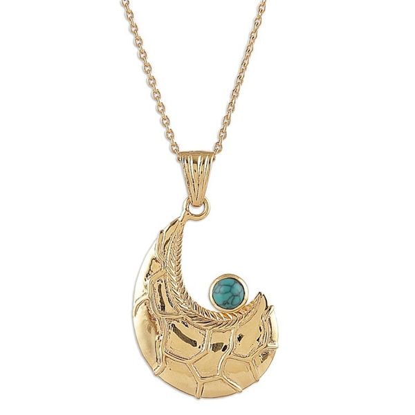 Alternate image for Semi-Abstract Recon Turquoise Brass Pendant Necklace Serene Charmer
