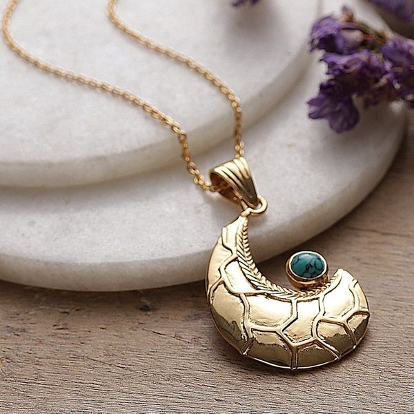 Alternate image for Semi-Abstract Recon Turquoise Brass Pendant Necklace Serene Charmer