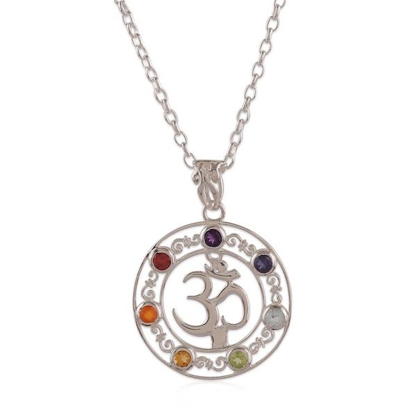 Alternate image for Chakra-Inspired Faceted Multi-Gemstone Om Pendant Necklace Om Jewels