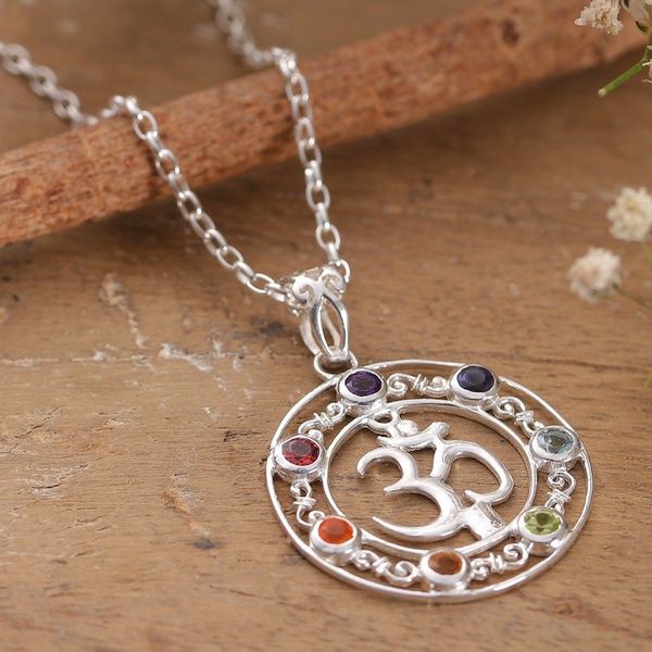 Alternate image for Chakra-Inspired Faceted Multi-Gemstone Om Pendant Necklace Om Jewels