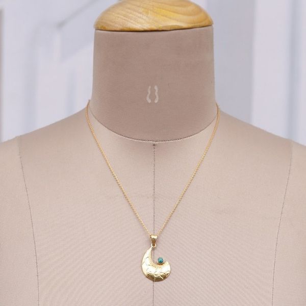 Alternate image for Semi-Abstract Recon Turquoise Brass Pendant Necklace Serene Charmer