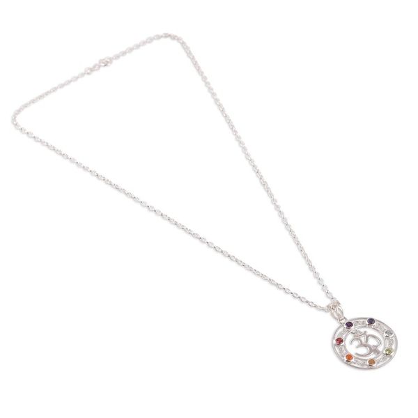 Alternate image for Chakra-Inspired Faceted Multi-Gemstone Om Pendant Necklace Om Jewels