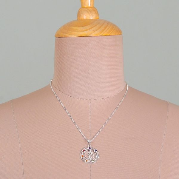 Alternate image for Chakra-Inspired Faceted Multi-Gemstone Om Pendant Necklace Om Jewels