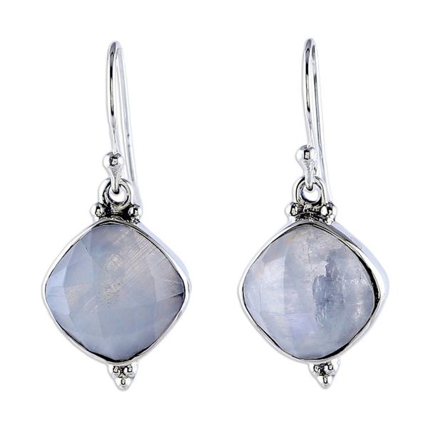 Alternate image for 33-Carat Faceted Natural Rainbow Moonstone Dangle Earrings Misty Kiss