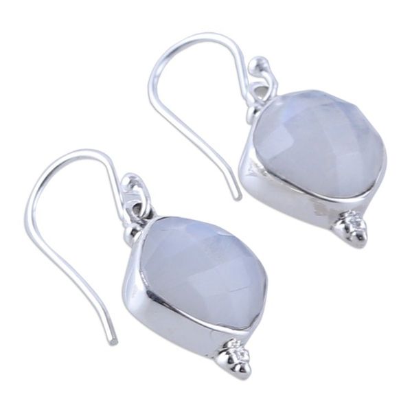 Alternate image for 33-Carat Faceted Natural Rainbow Moonstone Dangle Earrings Misty Kiss