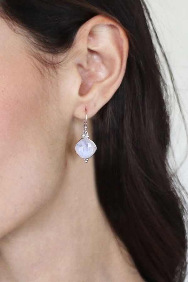 Alternate image for 33-Carat Faceted Natural Rainbow Moonstone Dangle Earrings Misty Kiss