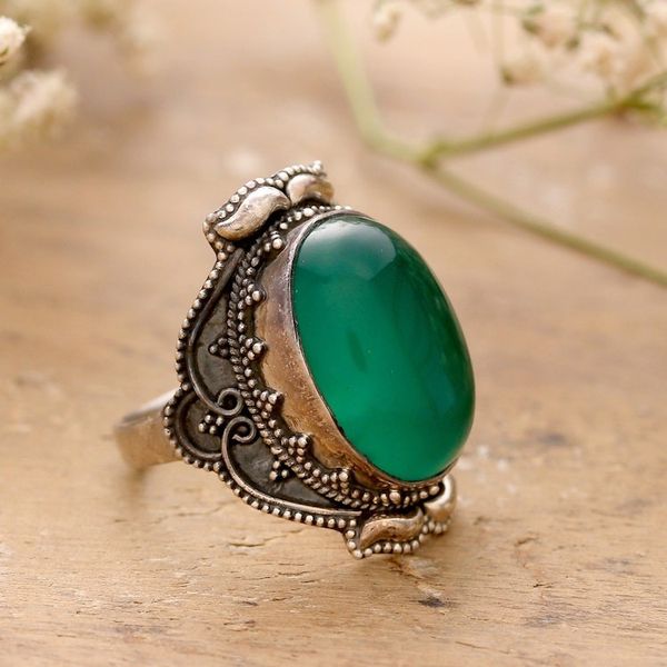 Alternate image for Polished and Oxidized Green Onyx Cocktail Ring from India Grand Green