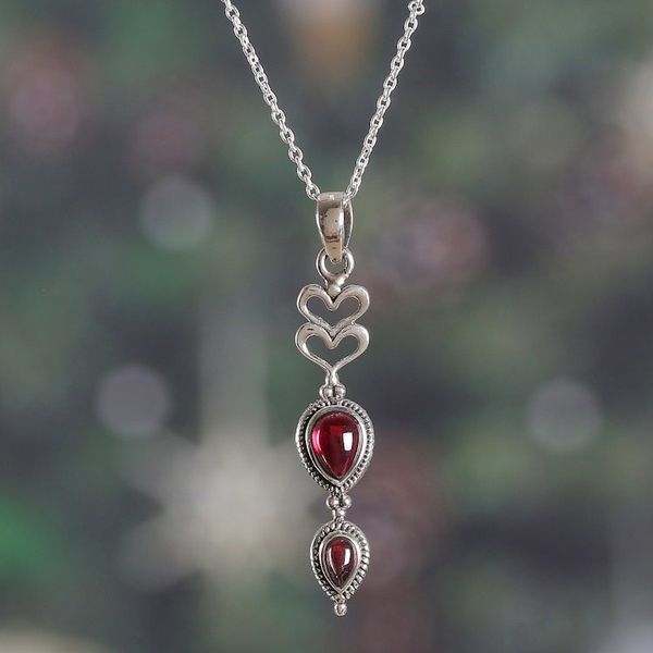 Alternate image for Romantic Natural Garnet Cabochon Heart Pendant Necklace Supreme Romance