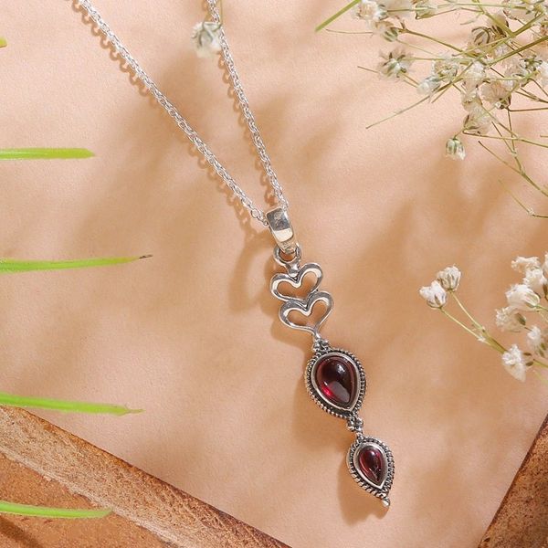 Alternate image for Romantic Natural Garnet Cabochon Heart Pendant Necklace Supreme Romance