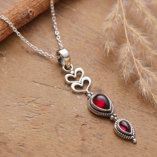 Alternate image for Romantic Natural Garnet Cabochon Heart Pendant Necklace Supreme Romance