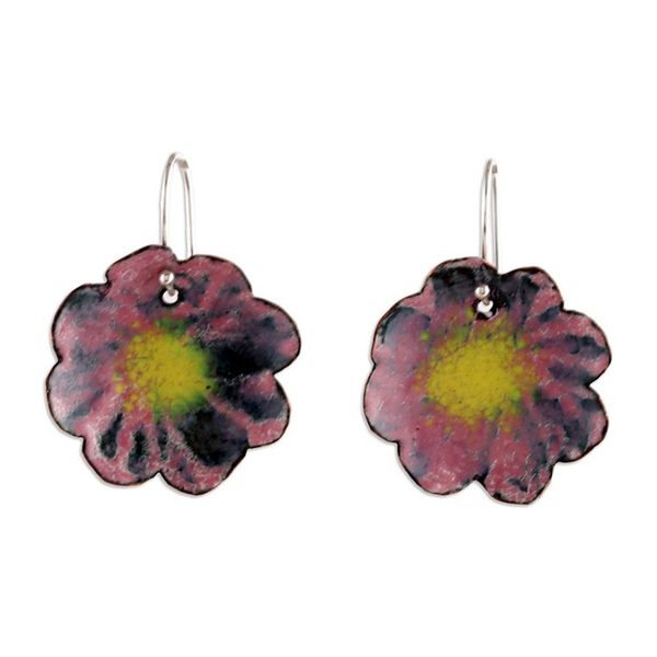 Alternate image for Spring-Themed Painted Pink and Yellow Copper Dangle Earrings Capricious Petals