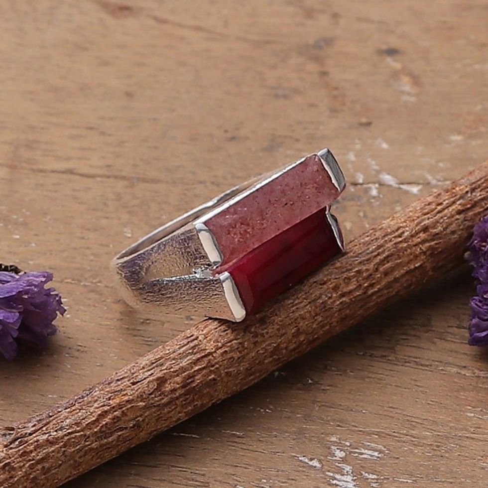 Minimalist-Inspired 1-Carat Ruby and Quartz Cocktail Ring 'Pink Dimensions'