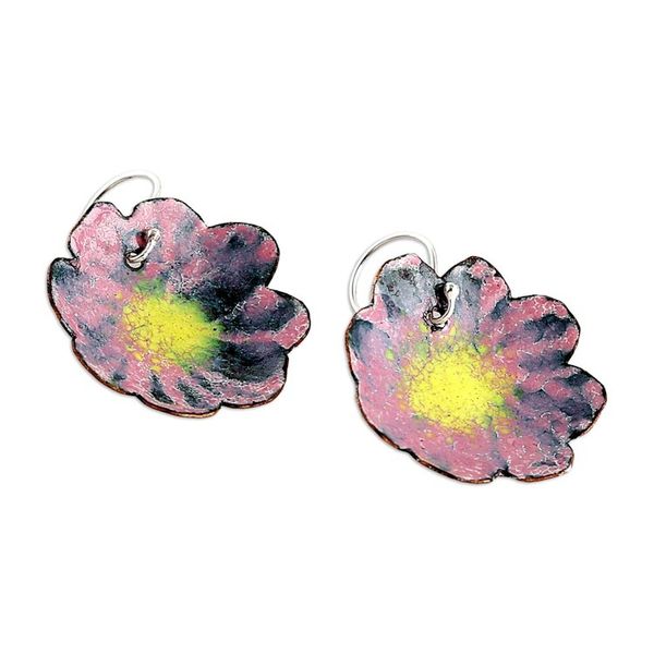 Alternate image for Spring-Themed Painted Pink and Yellow Copper Dangle Earrings Capricious Petals