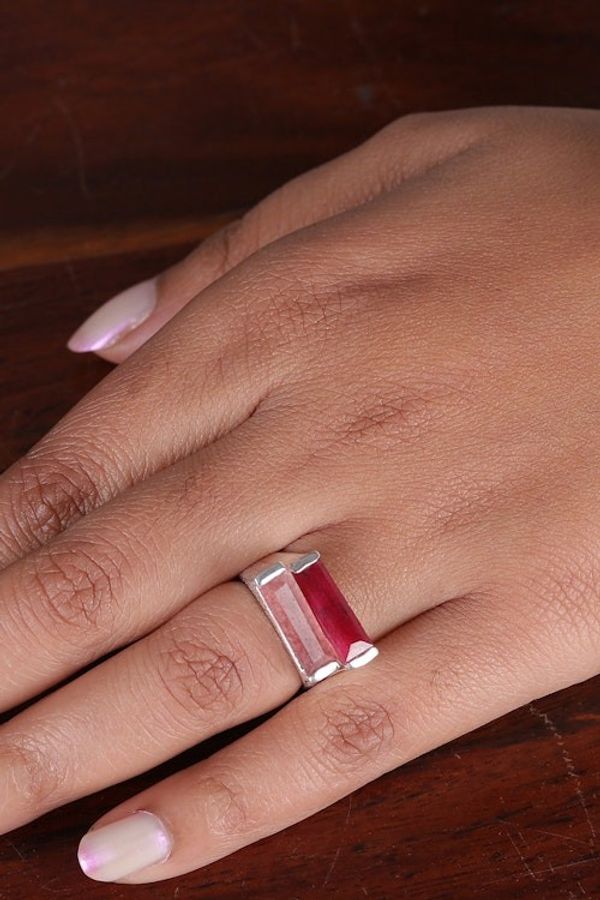 Alternate image for Minimalist-Inspired 1-Carat Ruby and Quartz Cocktail Ring Pink Dimensions