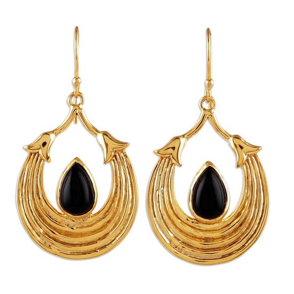 Alternate image for High-Polished Semi-Abstract Black Onyx Dangle Earrings Midnight Cradle