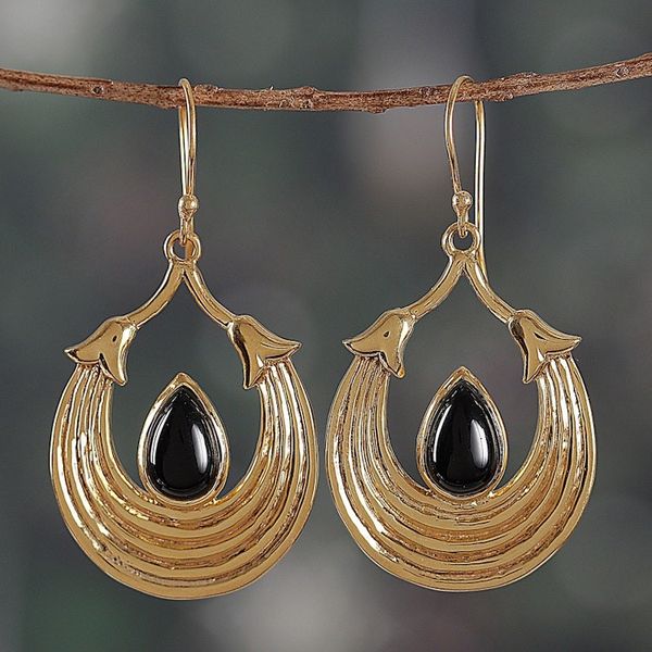 Alternate image for High-Polished Semi-Abstract Black Onyx Dangle Earrings Midnight Cradle